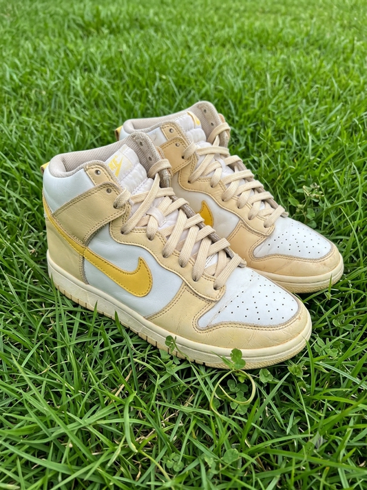 High Top Vintage Sneakers - Pale Beige / White / Mustard Yellow - Size EUR 39