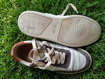 Hugo BOSS Low-Top Sneakers - White Grey Suede - Orange Detail - Pre-Loved SIZE EUR;41