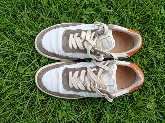 Hugo BOSS Low-Top Sneakers - White Grey Suede - Orange Detail - Pre-Loved SIZE EUR;41
