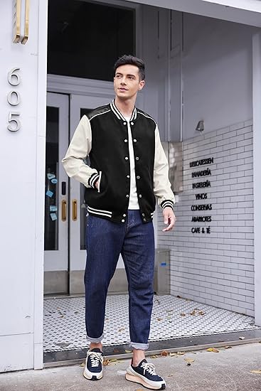 Mens Varsity Jacket Casual Baseball Letterman Bomber Jacket Coat