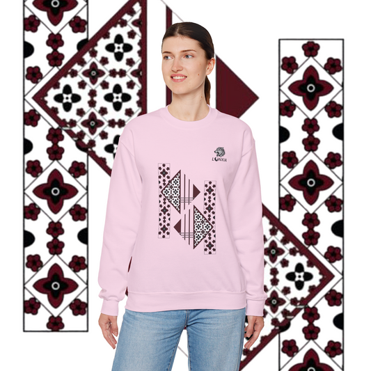 Ajrak Printed Crewneck Sweatshirt, Fleece Pullover Sweatshirt For Women