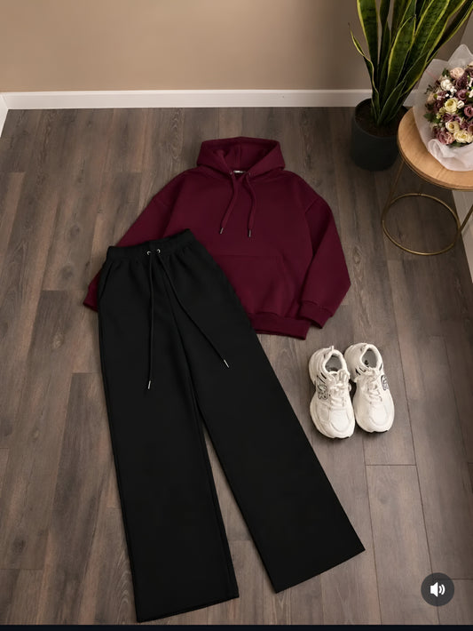 Women's  Winter Co-ord Set - Oversized Hoodie + Wide Leg Trouser - Premium Fleece