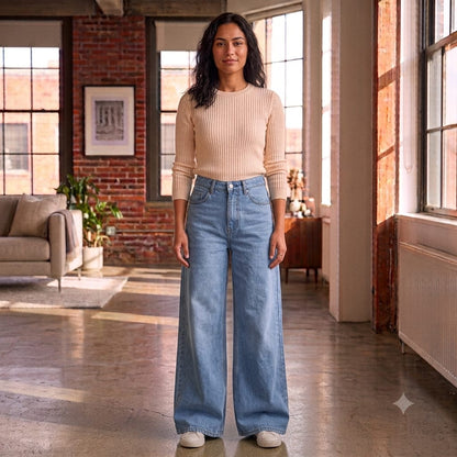 Wide-Leg Jeans - Women's High-Waisted Baggy Jeans - Light Wash - Vintage Wide Leg Denim