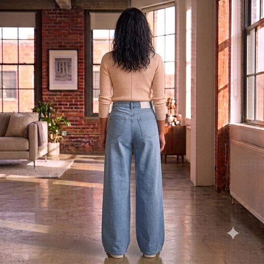 Wide-Leg Jeans - Women's High-Waisted Baggy Jeans - Light Wash - Vintage Wide Leg Denim