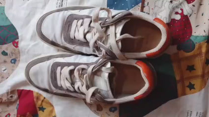 Hugo BOSS Low-Top Sneakers - White Grey Suede - Orange Detail - Pre-Loved SIZE EUR;41