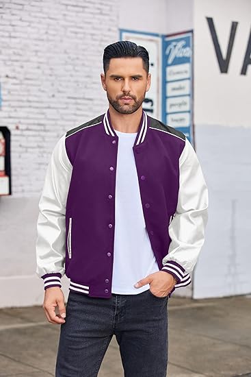 Mens Varsity Jacket Casual Baseball Letterman Bomber Jacket Coat